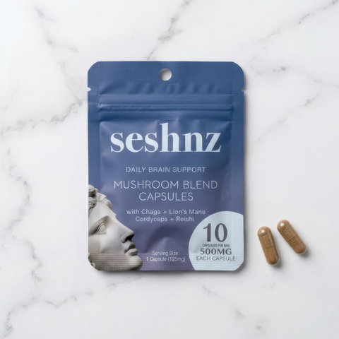 Seshnz Mushroom Blend Capsules - mylar bag